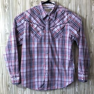Guess Plaid Western Pearl Snap Button